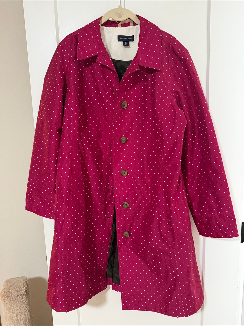 Lands' End Women's Fuchsia Polka Dot Trench Coat